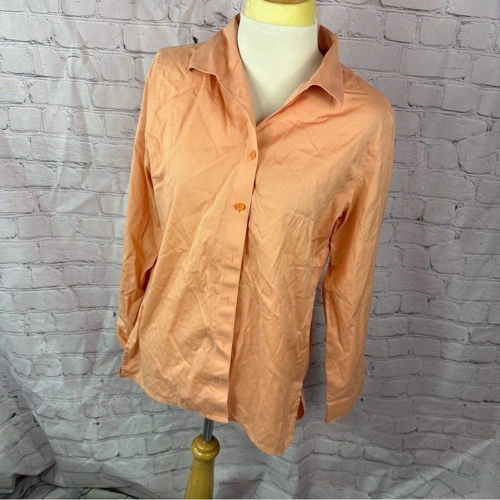 chico's no iron long sleeve high low button front top sz 0 (small 4)